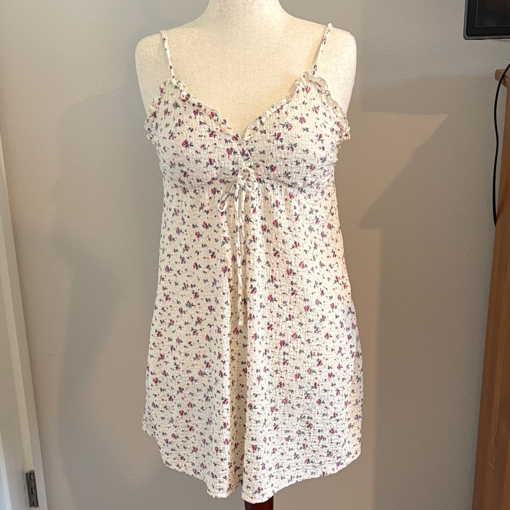 Women's Cream Floral Ruffle Trim Sundress Size Large